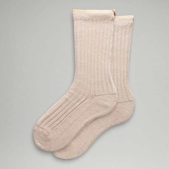 Lululemon Men's Crew-Length Ragg Socks Large NWT Light Ivory Multi/Washed Yellow - Picture 2 of 4